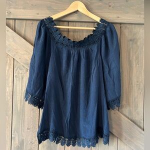 Zac & Rachel Flowy Blouse with Lace | Navy | M